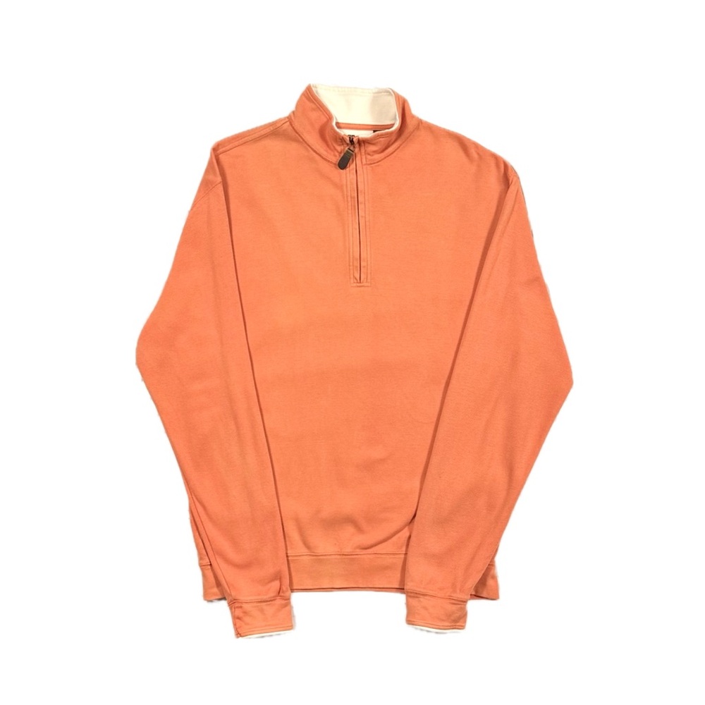 Orvis pima cotton Embroidered Coral orange quarter zip sweater men medium